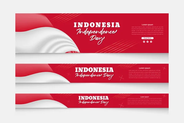 Indonesia independence day with 3d flag-waving web banner templet set design 