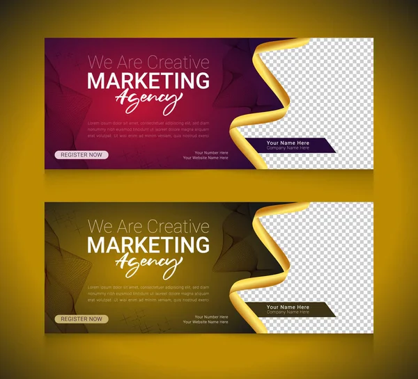 Conjunto Plantillas Banner Horizontal Agencia Marketing Digital Profesional — Vector de stock