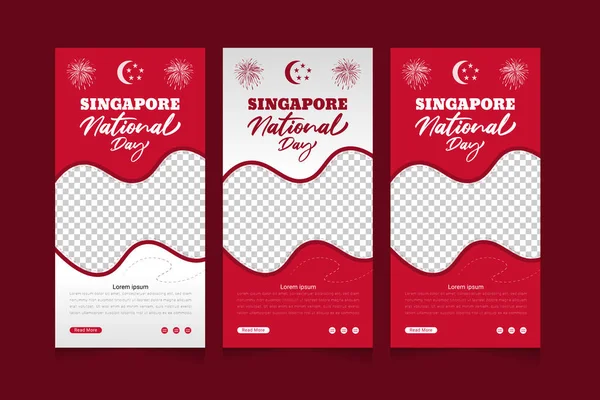 Реалистичный Национальный День Сингапура Установленным Шаблоном Размахивания Флагом Вертикальных Баннеров — стоковый вектор