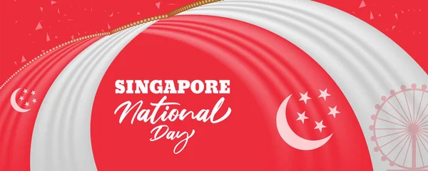 Realistic Singapore national day Background with 3d flag-waving design