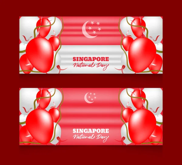 Gradient Singapore national day with a balloon and  horizontal banners template set