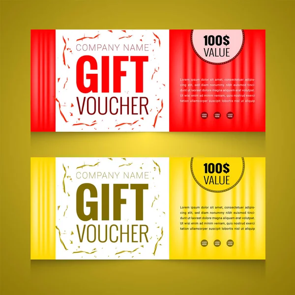 Realistic Gift Voucher Golden Color Ribbon Horizontal Banners Template Design — Vettoriale Stock