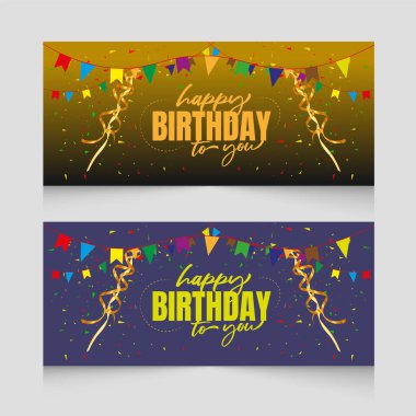 Altın renkli kurdele ve geometrik yatay pankart tasarımıyla mutlu yıllar.