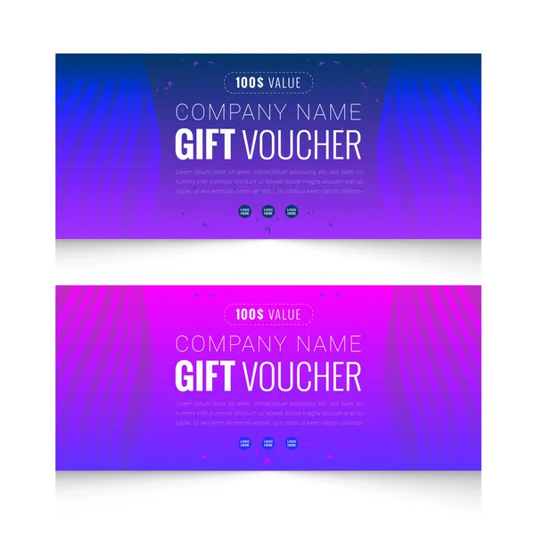 Realistic gift voucher with golden color ribbon horizontal banners template design