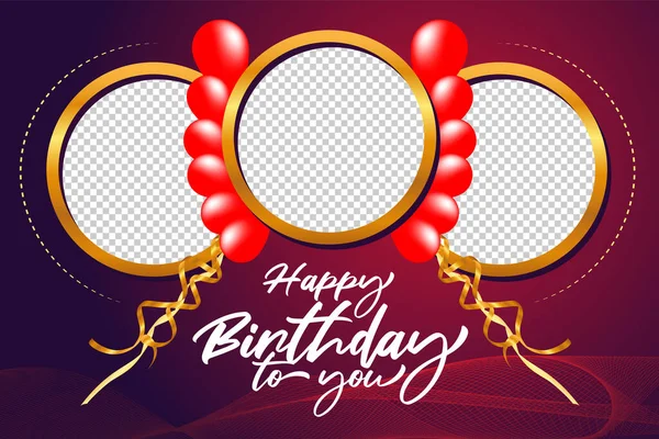 Happy birthday celebration background with realistic balloons and photo frame ribbon design