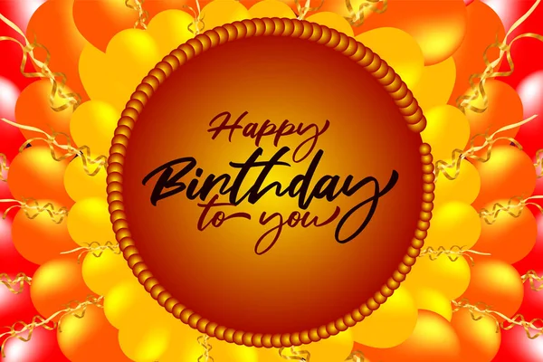 Happy birthday celebration background with realistic balloons and a golden ribbon design
