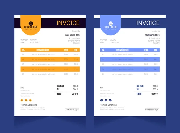 Elegant yellow or blue color invoice template design