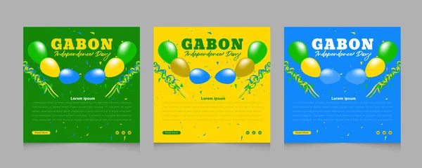 Gabon Independence day with colorful ribbon and geometric social media post banner template design