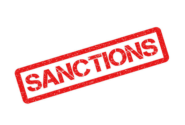 Красный гранж санкций резиновый штамп изолирован на белом фоне. Векторная иллюстрация.