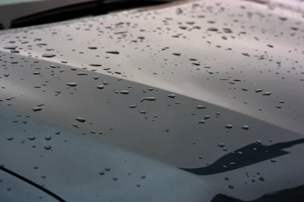Dark Blue Metallic Car Good Autumn Sun Water Drops Selective — Stock Photo, Image