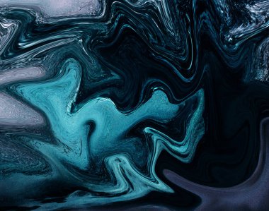 Soyut koyu mavi ve siyah sıvı arkaplan. Mermer. Kıvrımlı ve kıvrımlı sıvı doku. Duvar Kağıdı.