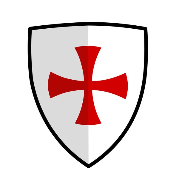 Templar Shield Red Medieval Maltese Templar Cross Isolated White Background — Vettoriale Stock