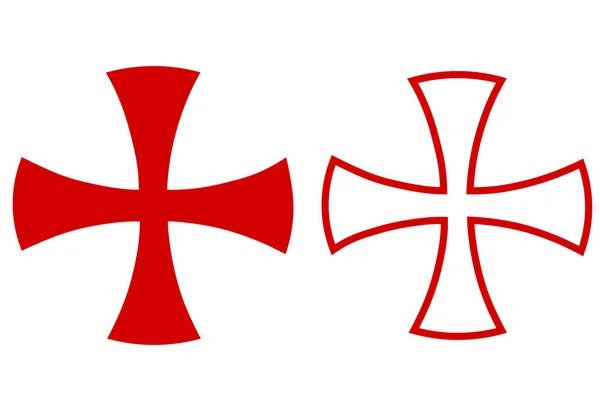 Dos Cruces Rojas Medievales Templarias Maltesas Signo Cristiano Caballeros Templarios — Vector de stock