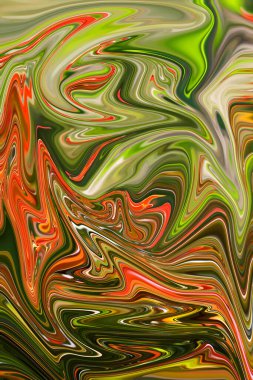 Soyut çok renkli yeşil, sarı, kırmızı dalgalı sıvı doku. Yaratıcı mermer arka plan. Akışkan sanat.