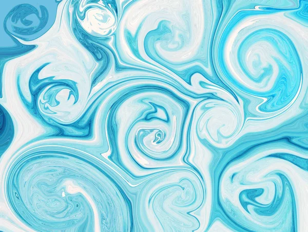 Abstrakter Flüssiger Hintergrund Mit Blau Weißen Kreiswirbeln Flüssige Abstrakte Mischfarben — Stockfoto