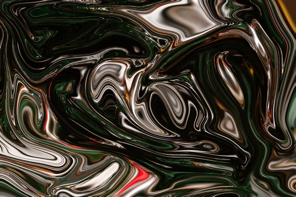 Patrón Abstracto Fluido Verde Metálico Negro Con Remolinos Curvas Fondo — Foto de Stock