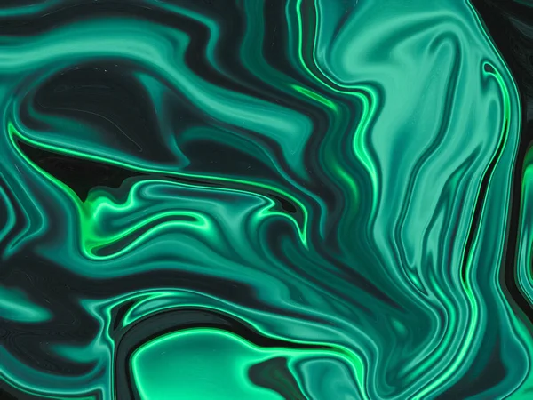 Texture Liquide Abstraite Verte Noire Couleurs Mélangées Avec Courbes Vagues — Photo
