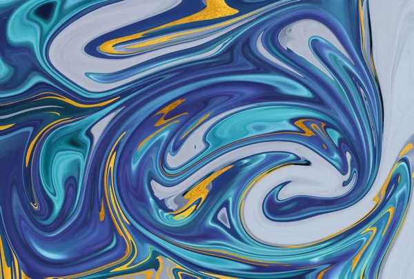 Textura Líquida Azul Dorado Gris Turquesa Técnica Fluida Abstracta Colores — Foto de Stock