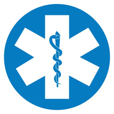 Asklepius Yıldız Yaşam ikonunun mavi çubuğu beyaz arka planda izole edildi. İlk yardım. Asklepius 'un Asası. Acil durum sembolü. Vektör illüstrasyonu.