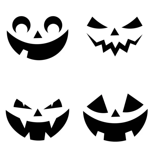 Sada Halloweenských Dýňových Úsměvů Strašidelný Děsivý Úsměv Jacka Lanterna Siluety — Stockový vektor