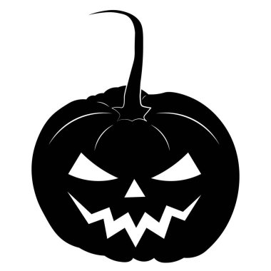 Kara Cadılar Bayramı balkabağı. Balkabağı Jack O Fenerli ürkütücü, oyulmuş korkunç bir gülümseme. Sonbahar tatili. Sonbahar havası. Cadılar Bayramı vektör simgesi. Beyaz arka planda izole edilmiş. Vektör illüstrasyonu.