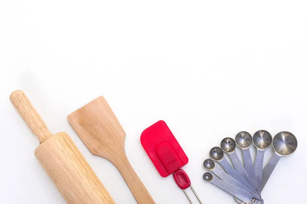 Top View Kitchenware Wooden Rolling Pin Wooden Spatula Silicone Spatula — ストック写真