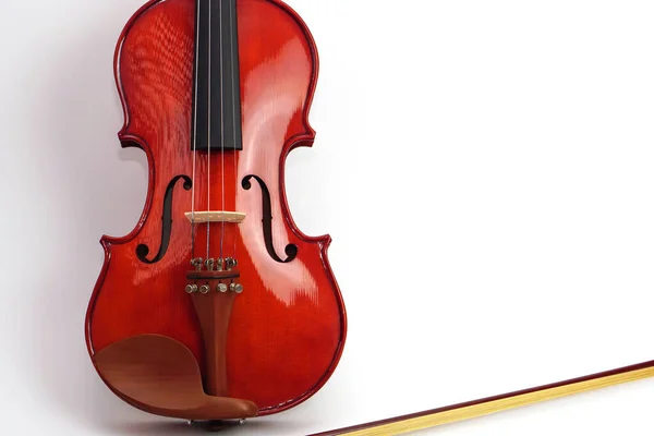 Violin Leaning Blank Wall White Background Copy Space Instrument Musical — Stock Photo, Image
