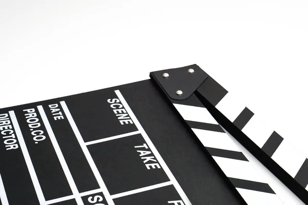 Clapperboard Film Leisteen Zwarte Kleur Witte Achtergrond Filmindustrie Videoproductie Filmconcept — Stockfoto