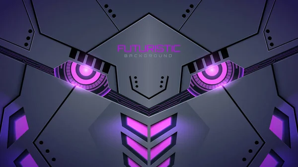 Реалистичный Робот Лицо Футуристический Фиолетовый Неоновый Фон — стоковый вектор