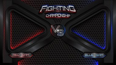 Modern logolu gerçekçi 3D ekranlı pankarta karşı savaş. Karanlık Savaşa Karşı. MMA konsepti - Dövüş gecesi, MMA, boks, güreş, Tayland boksu.
