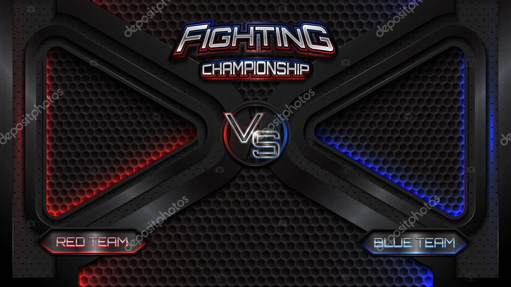 Versus battle fighting realistic 3d screen banner with modern logo. Dark Versus Battle. MMA concept - Fight night, MMA, boxing, wrestling, Thai boxing.