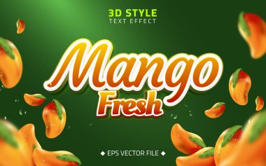 Düzenlenebilir metin logosuna sahip gerçekçi taze mango meyvesi 3D etkisi