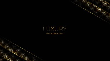 Abstract luxury background. black background with shiny and golden glitters. diagonal golden lines. Slanted shapes. Decoration frame for banner or poster design. clipart