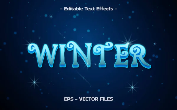 Inverno Editável Efeito Texto Gelo Azul Fundo Azul Com Estrela — Vetor de Stock