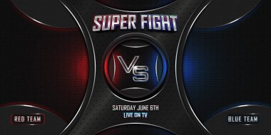 Modern metalik logolu gerçekçi 3D ekran pankartına karşı savaş. MMA konsepti - Dövüş gecesi, MMA, boks, güreş, Tayland boks, UFC posteri.