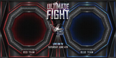 Modern logolu gerçekçi 3D ekranlı pankarta karşı savaş. MMA konsepti - Dövüş gecesi, MMA, boks, güreş, Tayland boks, UFC posteri.