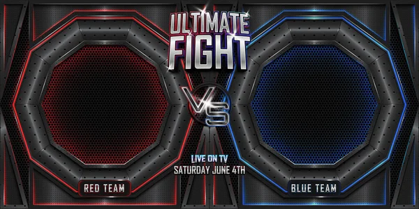 Modern logolu gerçekçi 3D ekranlı pankarta karşı savaş. MMA konsepti - Dövüş gecesi, MMA, boks, güreş, Tayland boks, UFC posteri.