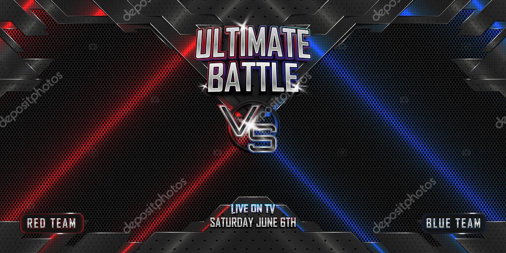 Versus ultimate battle fighting realistic 3d banner with modern metallic logo. MMA concept - Fight night, MMA, boxing, wrestling, Thai boxing, UFC poster.