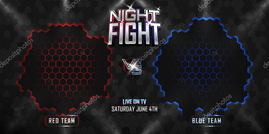 Versus battle fighting realistic 3d screen banner with modern metallic logo