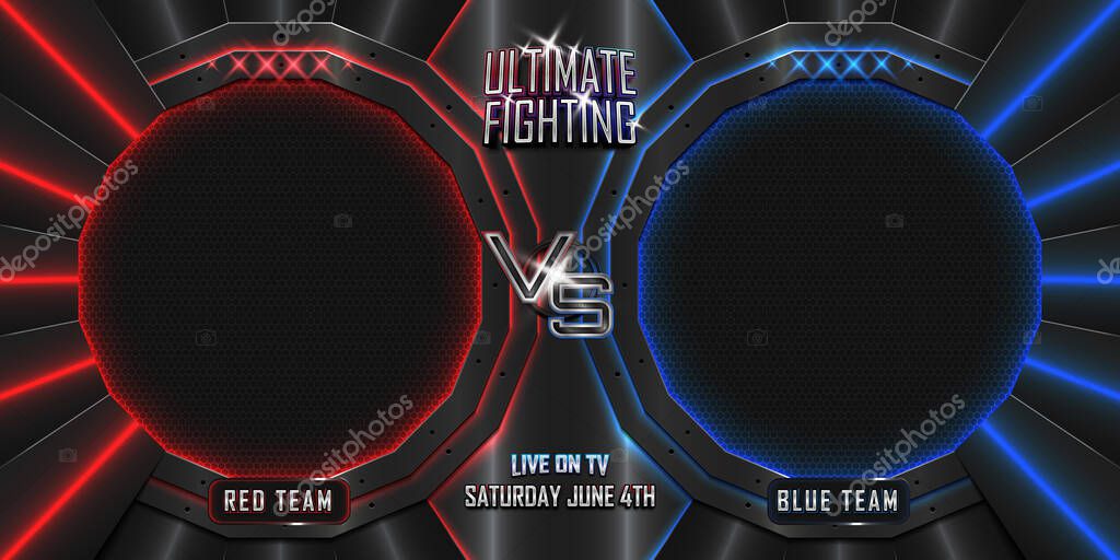 Ultimate fight versus horizontal poster background with editable realistic 3d text effect. MMA concept - Fight night poster, MMA, boxing, wrestling, Thai boxing.