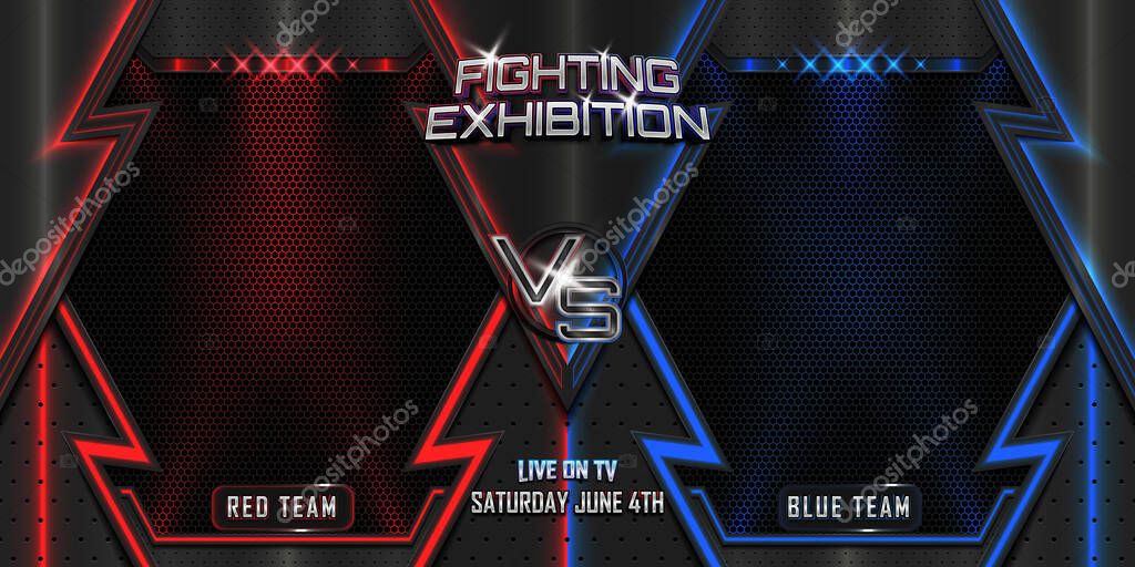 Fighting exhibition versus horizontal background with editable realistic 3d text effect. MMA concept - Fight night poster, MMA, boxing, wrestling, Thai boxing