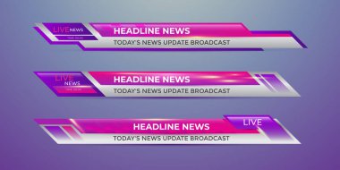 Televizyon, video ve medya kanalı için düşük üçüncü modern haber şablonu mor, beyaz ve gümüş renk teması