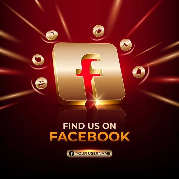 Facebook正方形横幅3D黄金图标 用于商业页面推广和社交媒体贴文 — 图库矢量图片