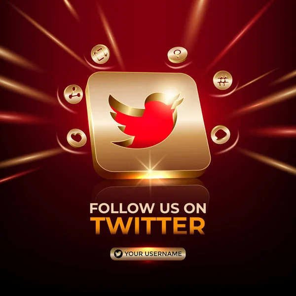 Twitter Square Banner Gold Icon Business Page Promotion Social Media — 图库矢量图片