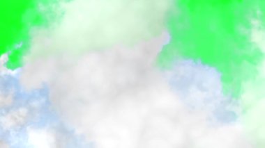 Yeşil ekran arka planında bulutların arasında uçuyor. Logo açmak için bulut canlandırma kavramı