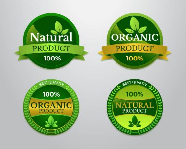 Doğal ve organik ürün etiketleri, taze tarım gıda rozetleri.