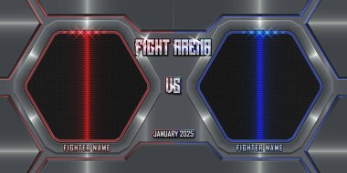Realistic fighting arena 3d poster with modern metallic logo, MMA concept - Fight night, MMA, boxing, wrestling, Thai boxing,