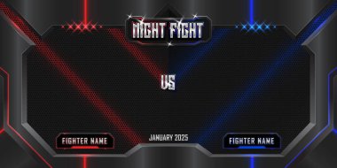 Realistic night fight 3d poster with modern metallic logo. MMA concept - Fight night, MMA, boxing, wrestling, Thai boxing.