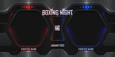 Realistic night boxing 3d poster with modern metallic logo. MMA concept - Fight night, MMA, boxing, wrestling, Thai boxing