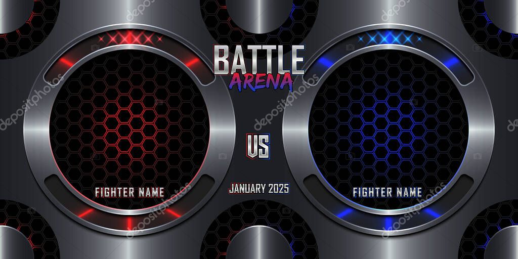 Realistic Battle arena sports 3d poster with modern metallic logo for boxing, wrestling, kick boxing, martial art, MMA, muay thai
